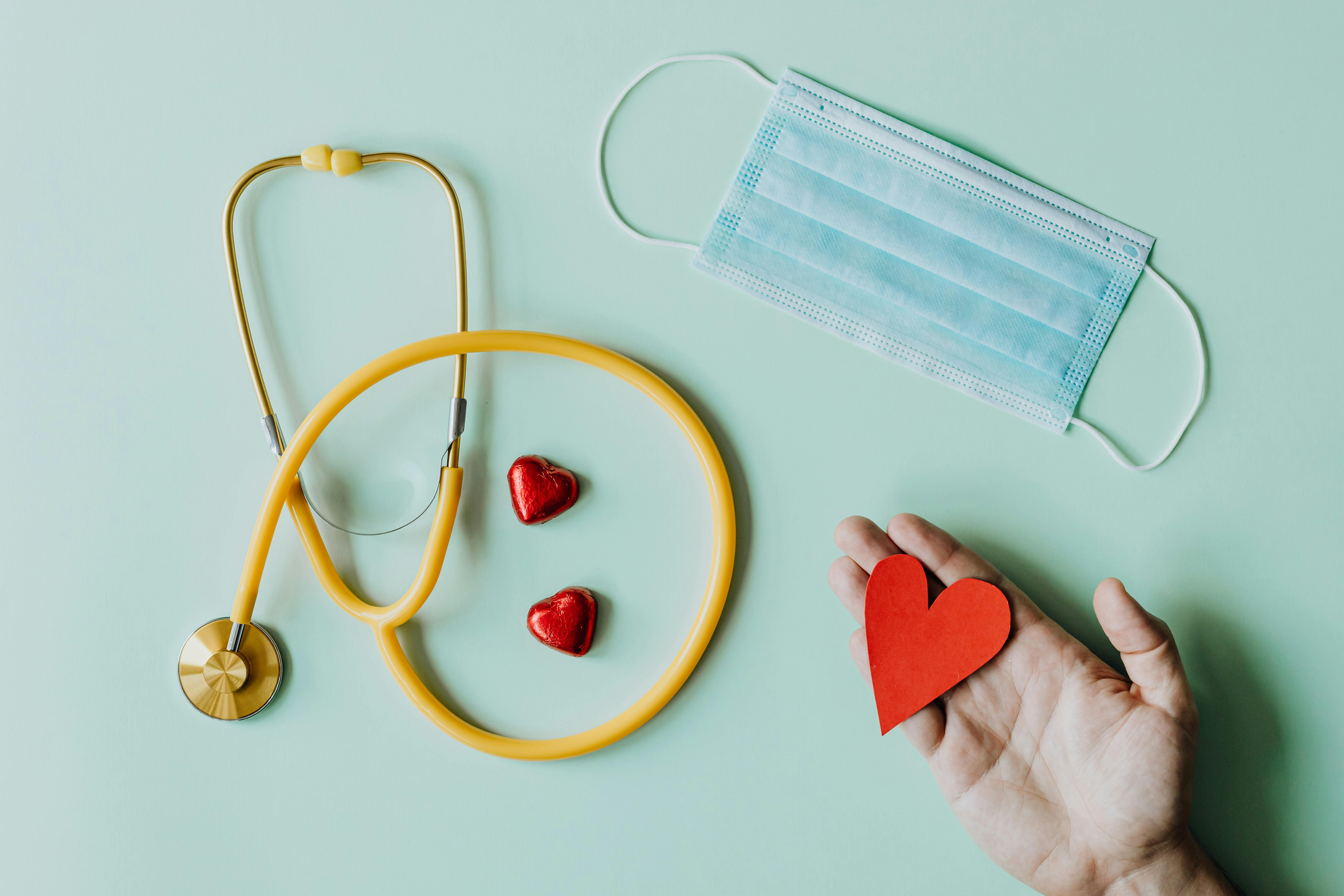 healthcare items such as stethoscope, pills 