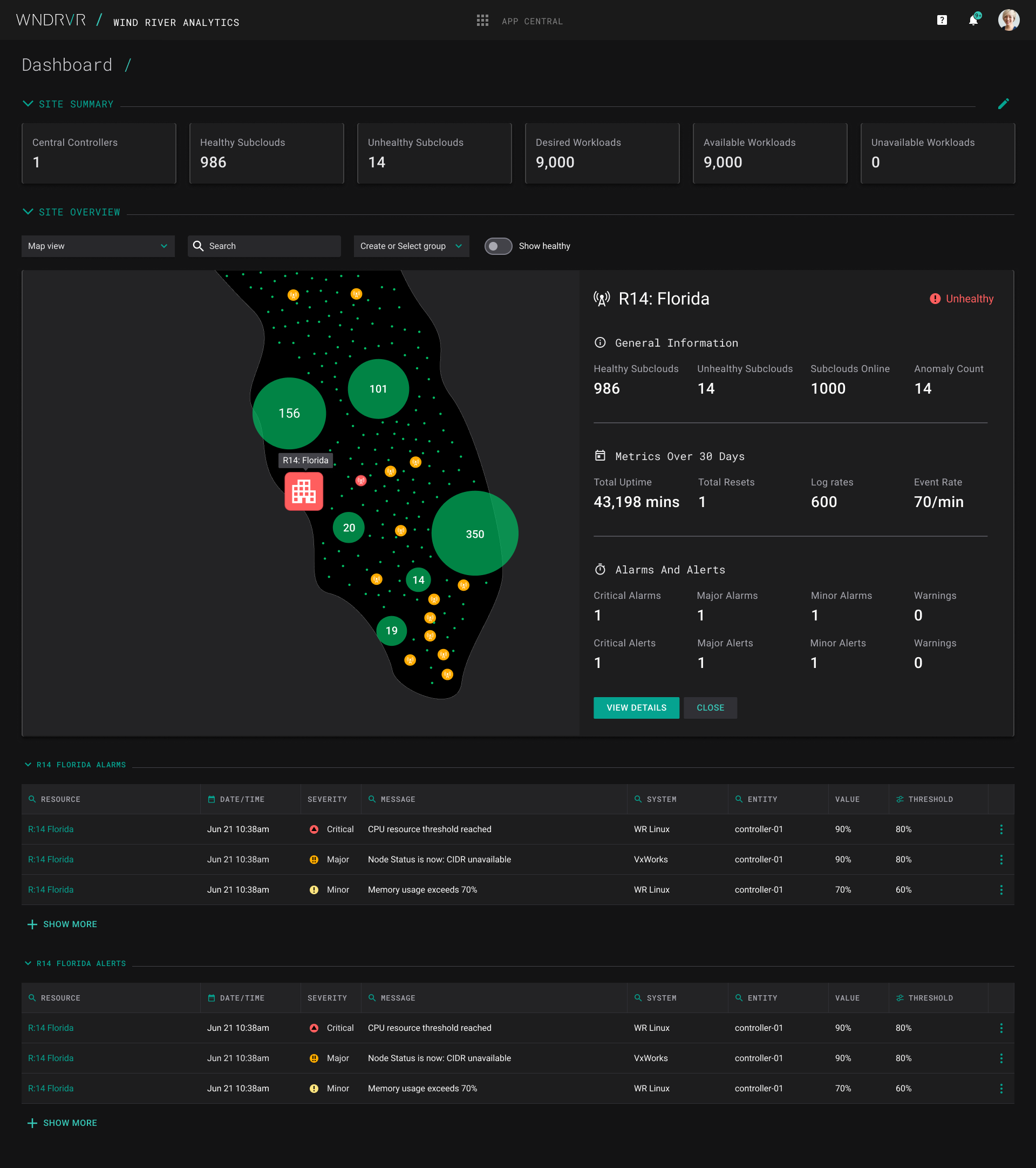 data points displayed on a map